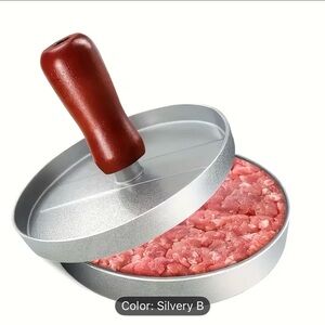 Silver Burger Press with Wooden Handle